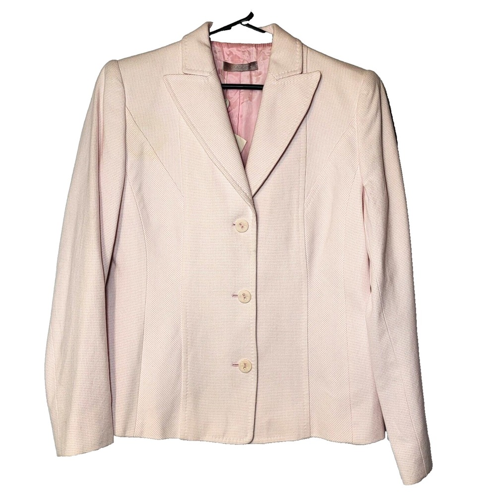 Nicola NWT Pink White Micro Check Lined 3 Button Front Fitted Blazer Italy 8